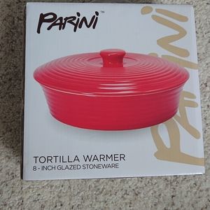 BRAND NEW PARINI Red Tortilla Warmer 8" Glazed Stoneware